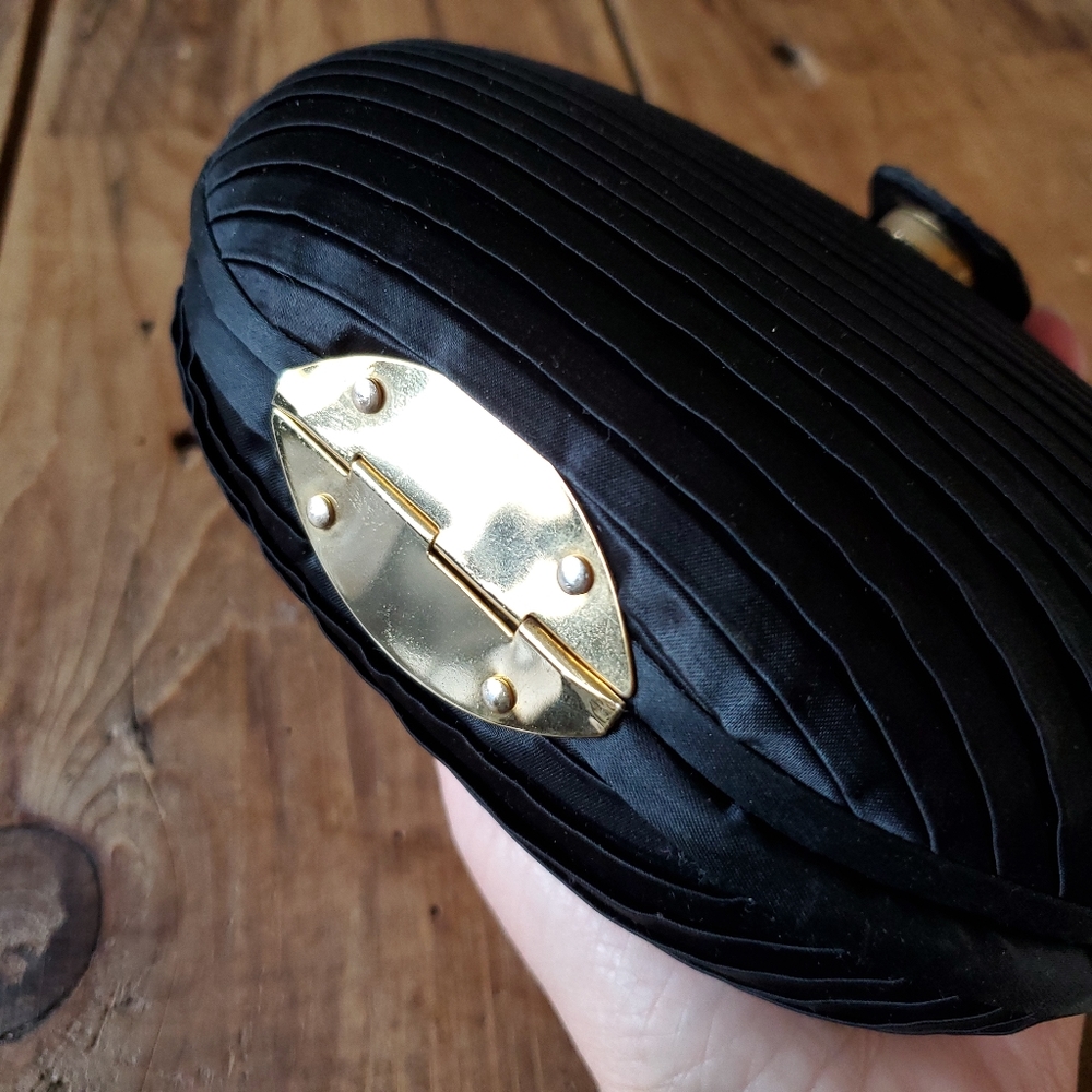 Delill Creation VINTAGE Black Pleated Satin Evening Bag - Picture 7 of 16